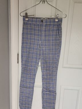 Hollister Light Blue Plaid Button-Front Pants